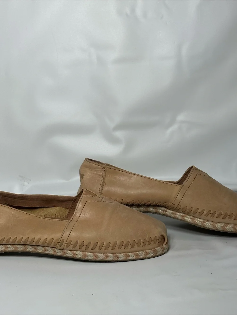 TOMS Tan Leather Alpargata Slip-On Espadrille Shoes